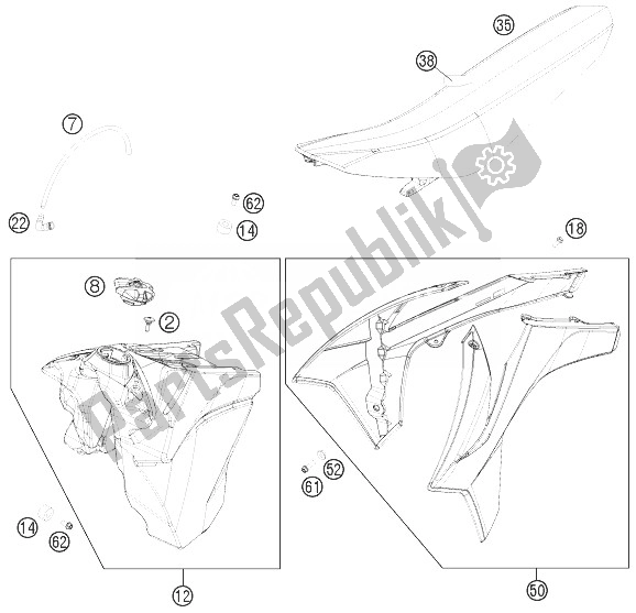 All parts for the Tank, Seat, Cover of the KTM 350 EXC F SIX Days Europe 2014