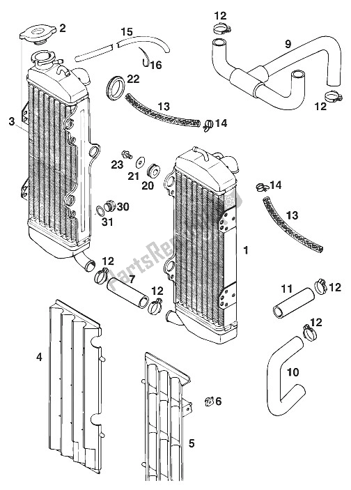 All parts for the Radiator - Radiator Hose 400 Lc4 '94 Usa of the KTM 350 E XC 20 KW SUP COM Europe 1994