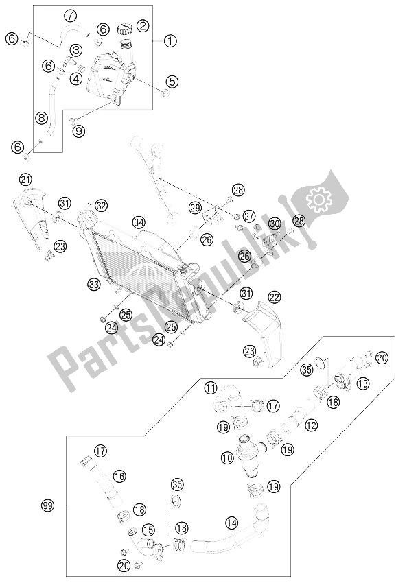 All parts for the Cooling System of the KTM 125 Duke Orange Europe 8003L4 2012