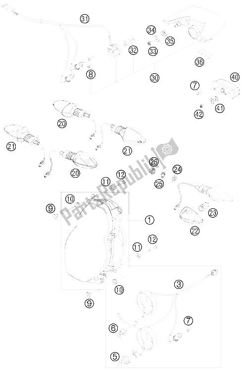 Todas las partes para Sistema De Iluminación de KTM 990 Adventure Orange ABS 09 Europe 2009