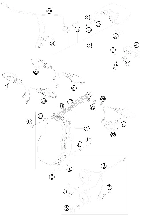 All parts for the Lighting System of the KTM 990 Adventure R Europe 2009