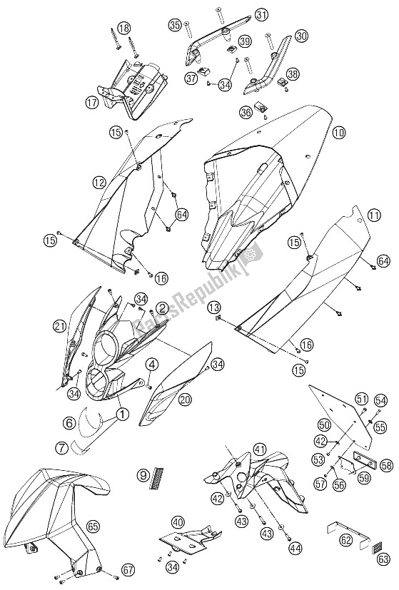 All parts for the Mask, Fenders of the KTM 690 Duke R Australia United Kingdom 2011