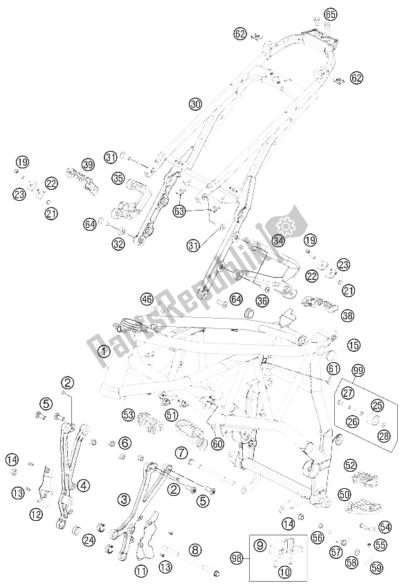 All parts for the Frame of the KTM 990 Supermoto R Australia United Kingdom 2011