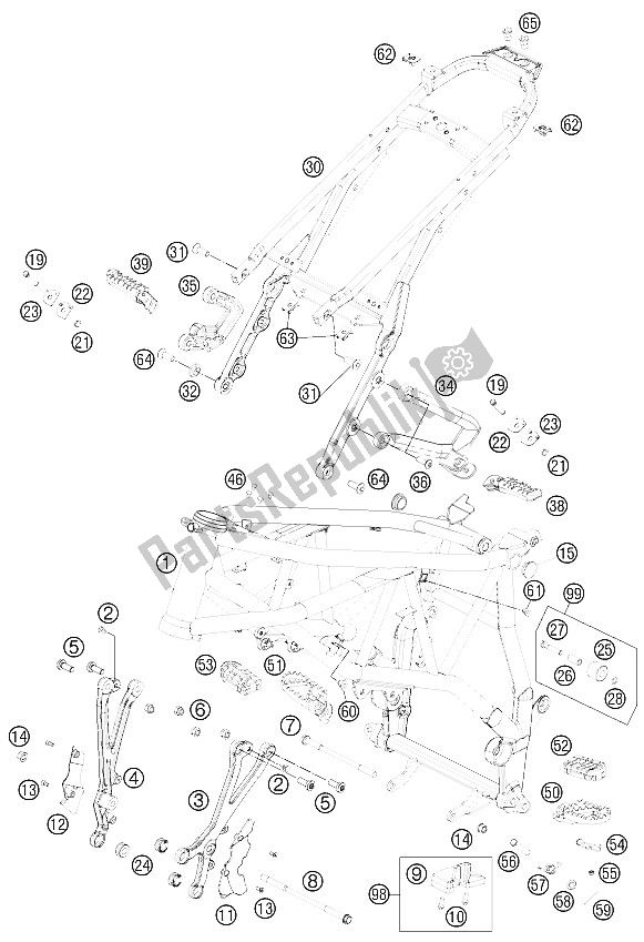 Alle onderdelen voor de Kader van de KTM 990 Supermoto R Europe 2011