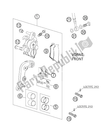 All parts for the Brake Caliper Front of the KTM 125 EXC Europe 2006