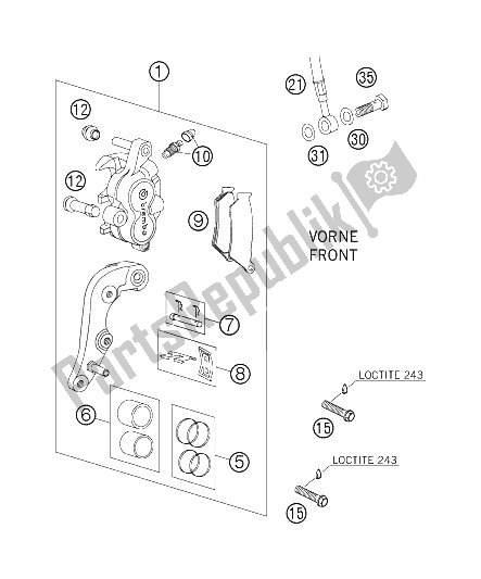 All parts for the Brake Caliper Front of the KTM 250 EXC Australia 2006