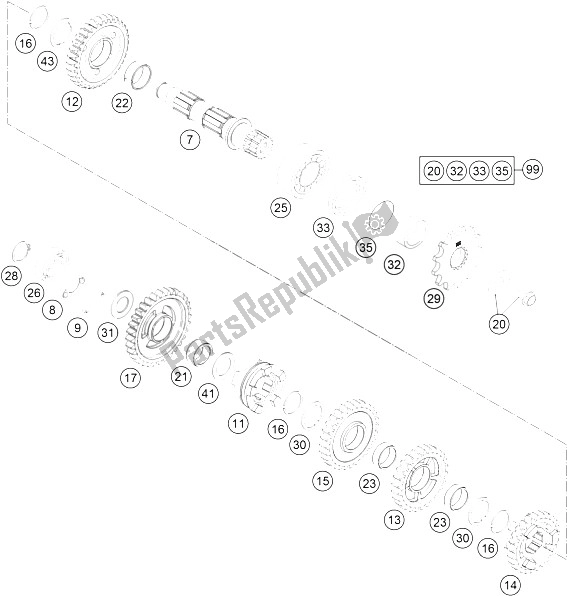 All parts for the Transmission Ii - Countershaft of the KTM 250 SX F USA 2015