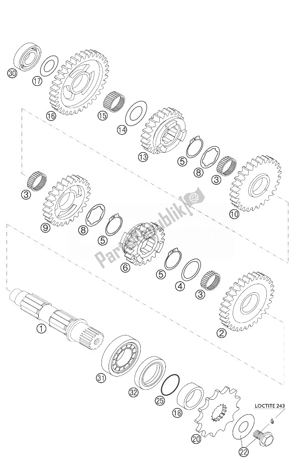 All parts for the Transmission Ii 6-gear 400 Exc of the KTM 400 EXC Racing Australia 2004