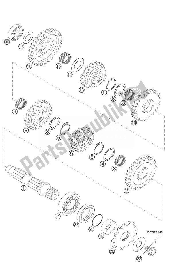 All parts for the Transmission Ii 6-gear 400 Exc of the KTM 400 EXC Racing Europe 2004