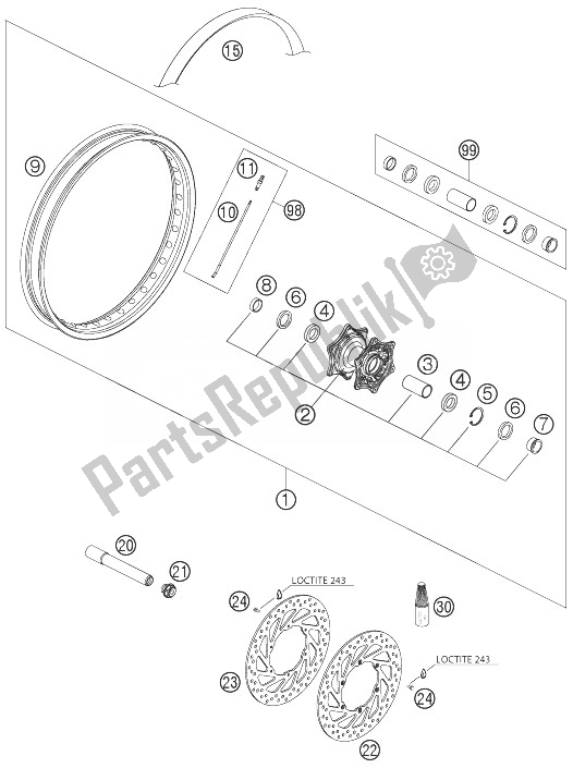 All parts for the Front Wheel Lc8 of the KTM 950 Adventure Orange LOW Europe 2003