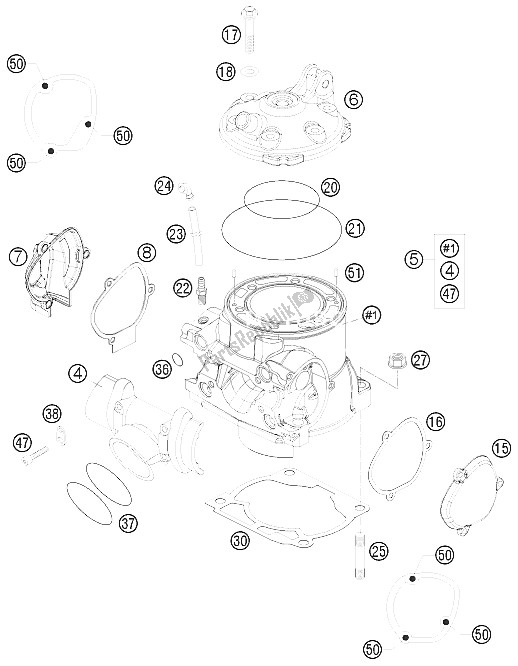 All parts for the Cylinder, Cylinder Head of the KTM 300 EXC E Europe 2008