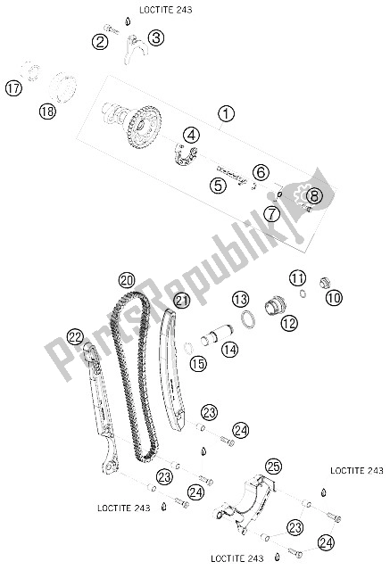 All parts for the Timing Drive of the KTM 450 EXC R USA 2008