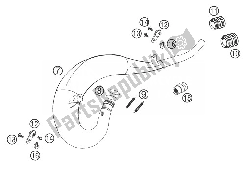 All parts for the Exhaust 125/200 of the KTM 125 SXS Europe 2004