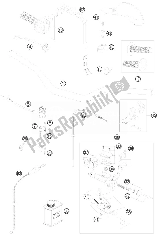 All parts for the Handlebar, Controls of the KTM 450 EXC Europe 2010