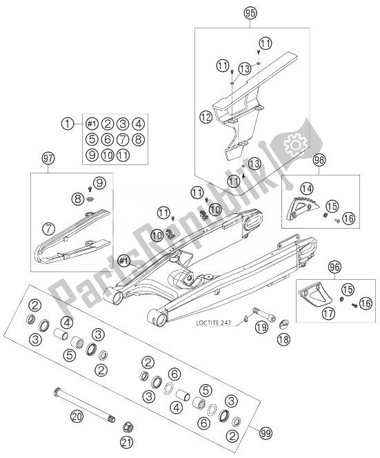 Todas las partes para Brazo Oscilante Lc8 de KTM 950 Adventure Black LOW Australia United Kingdom 2004