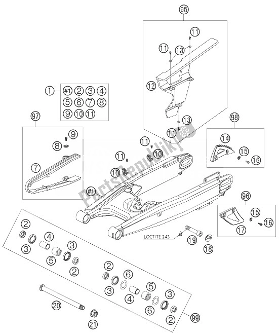 Todas las partes para Brazo Oscilante Lc8 de KTM 950 Adventure Orange LOW Europe 2004