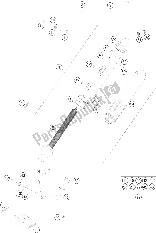 Todas as partes de Sistema De Exaustão do KTM 450 EXC Factory Edition Europe 2015