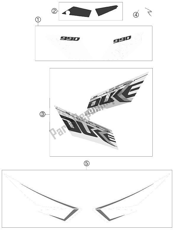 All parts for the Decal of the KTM 990 Super Duke R Australia United Kingdom 2012