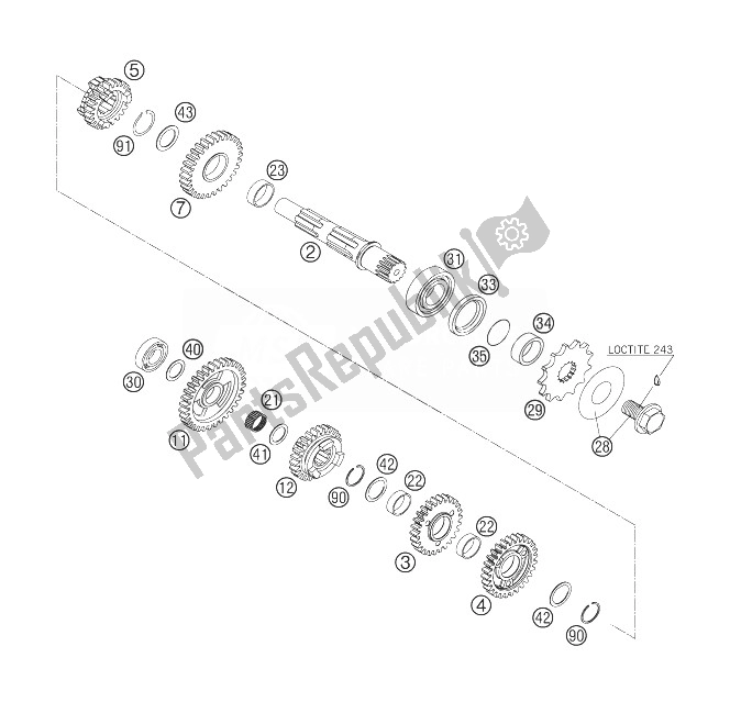 All parts for the Transmission Ii of the KTM 250 SXS F Europe 2007