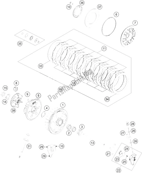 All parts for the Clutch of the KTM 450 EXC Australia 2016