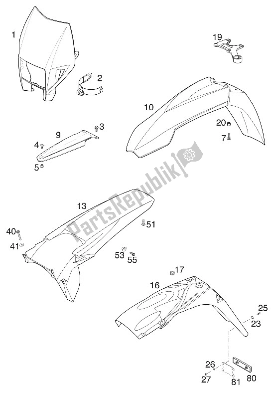 Toutes les pièces pour le Ailes 125 Exe 2000 du KTM 125 Supermoto 100 Europe 2000