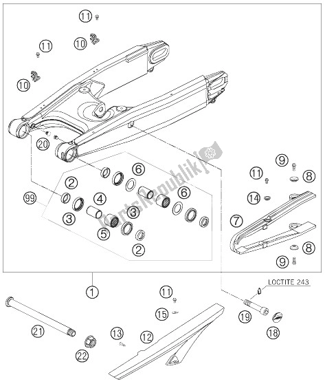 Todas las partes para Brazo Oscilante de KTM 950 Supermoto Orange 07 USA 2007