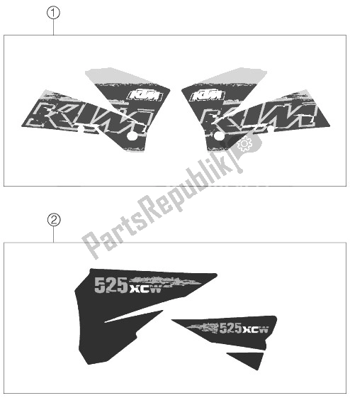All parts for the Decal of the KTM 525 XC W USA 2007
