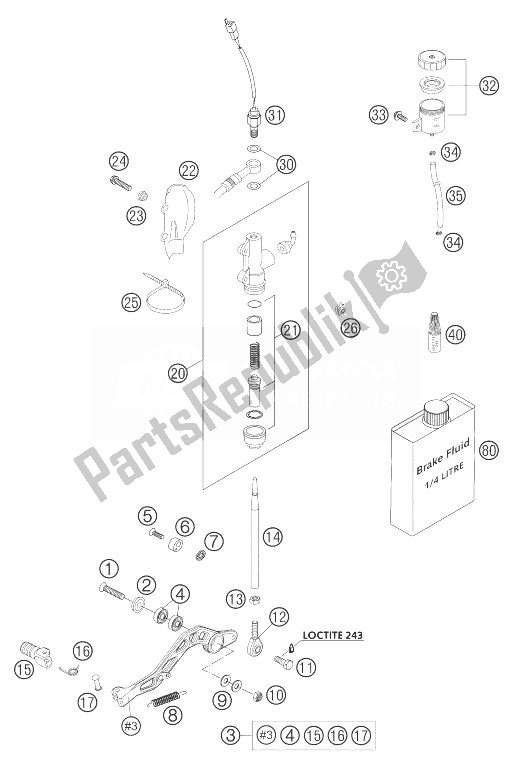 Tutte le parti per il Comando Freno Posteriore 640 Duke Ii del KTM 640 Duke II Black Europe 2004