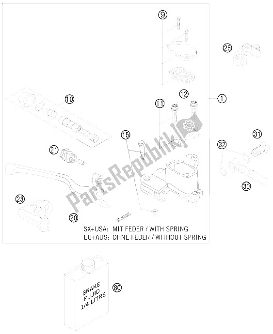 All parts for the Hand Brake Cylinder of the KTM 125 EXC Europe 2008