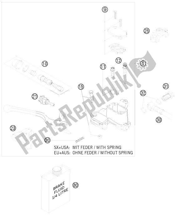 All parts for the Hand Brake Cylinder of the KTM 250 EXC F Europe 2009