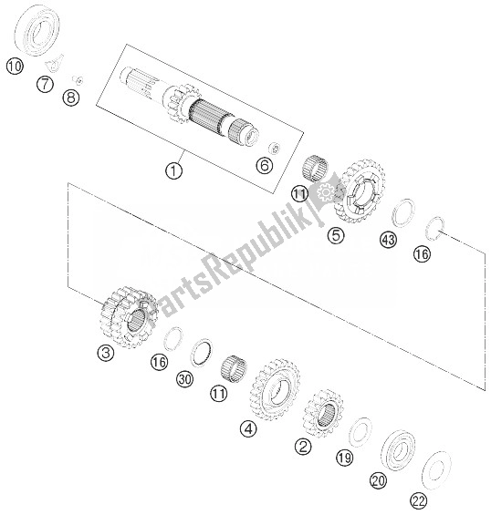 All parts for the Transmission I - Main Shaft of the KTM 350 EXC F USA 2014