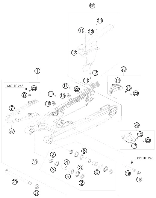 Todas las partes para Brazo Oscilante de KTM 990 Adventure Black ABS Australia United Kingdom 2008