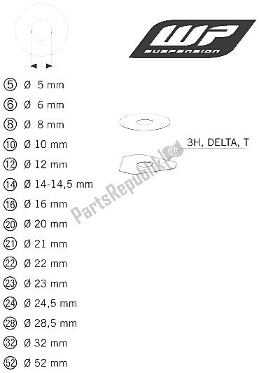 Todas as partes de Shims Wp Para Configuração do KTM 105 XC 19 16 USA 2009