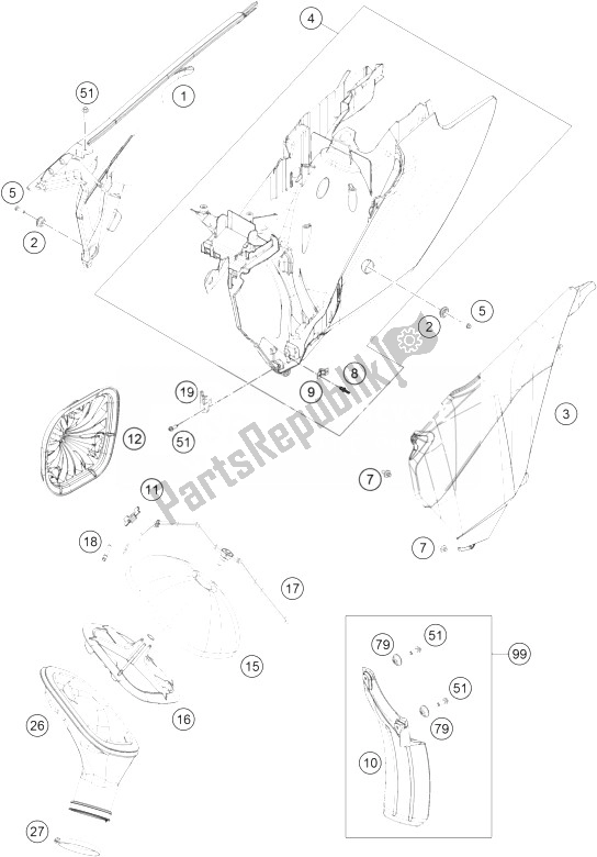 All parts for the Air Filter of the KTM 250 EXC Europe 2014