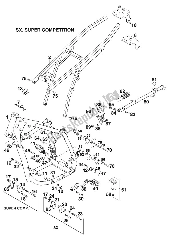 Toutes les pièces pour le Cadre, Super Comp'95 du KTM 620 EGS WP 37 KW 20 LT Viol 95 Europe 1995