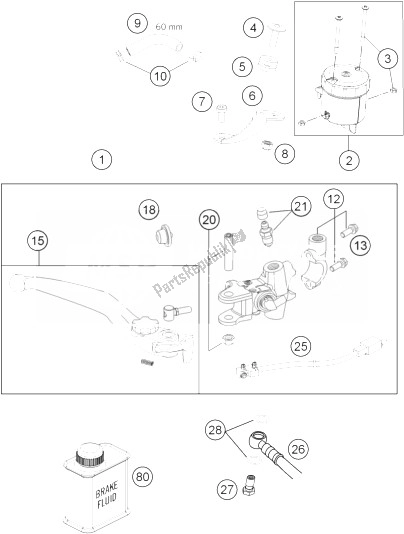 All parts for the Hand Brake Cylinder of the KTM 990 Supermoto T Black ABS France 2013