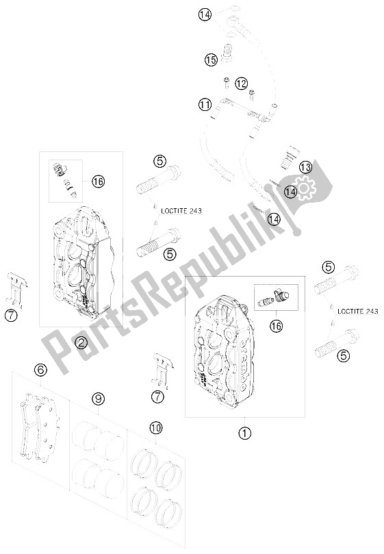 All parts for the Brake Caliper Front of the KTM 1190 RC 8 R Australia 2009