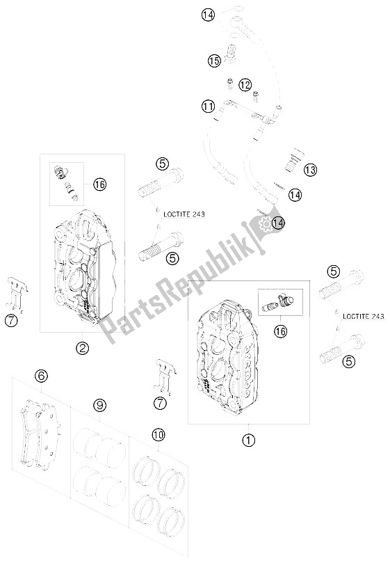 Wszystkie części do Zacisk Hamulca Z Przodu KTM 1190 RC 8 White USA 2009