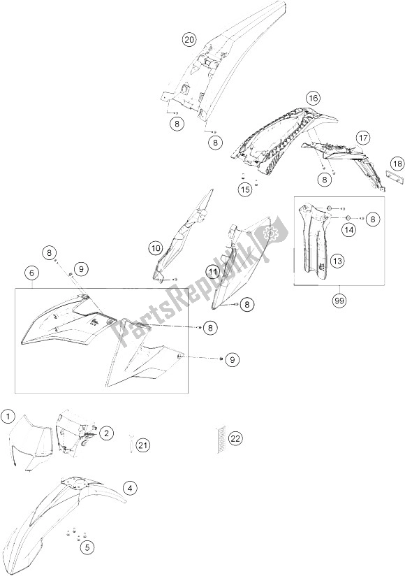 Alle onderdelen voor de Masker, Spatbord van de KTM Freeride 250 R Australia 2016