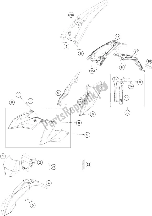 All parts for the Mask, Fender of the KTM Freeride 250 R Australia 2016