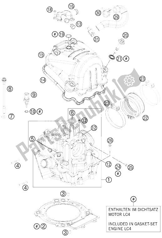 Alle onderdelen voor de Cilinderkop van de KTM 690 Duke Black CKD Malaysia 2012