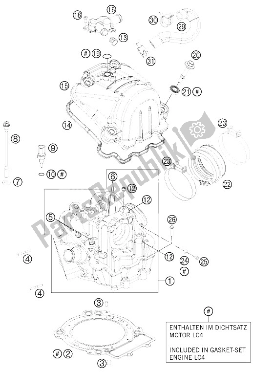 All parts for the Cylinder Head of the KTM 690 Duke R Europe 2012