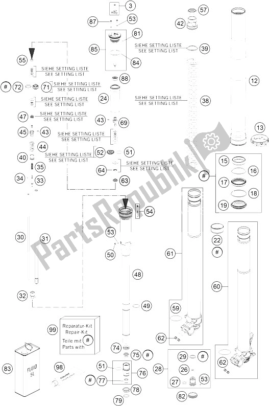 All parts for the Front Fork Disassembled of the KTM 125 SX Europe 2015