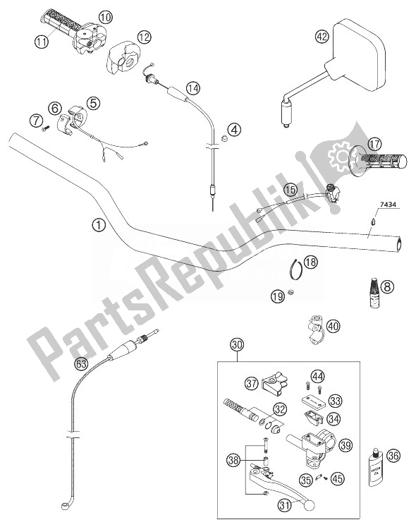 Alle onderdelen voor de Stuur, Instrumenten 125/200 van de KTM 125 EXC Europe 2003