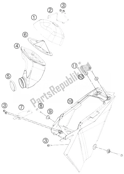 Alle onderdelen voor de Luchtfilterkast van de KTM 65 SXS USA 2014