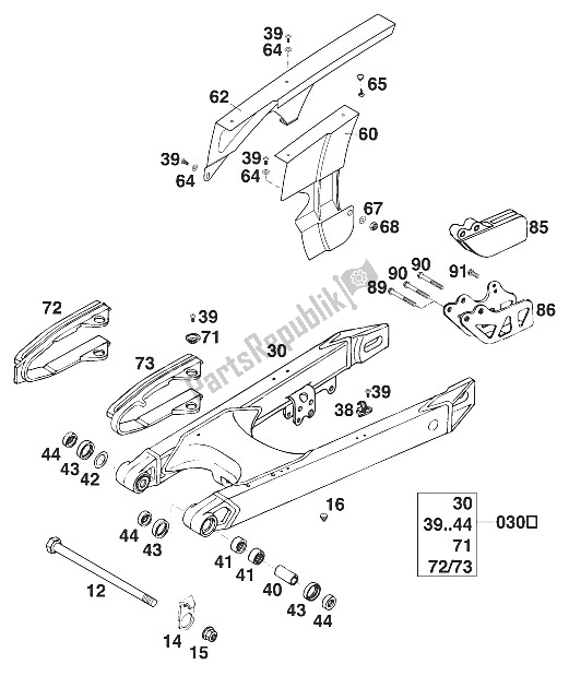 Toutes les pièces pour le Schwingarm 4-takt '96 du KTM 400 EGS WP 30 KW 11 LT Viol Europe 1996