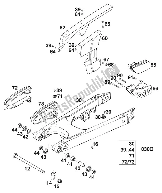 All parts for the Schwingarm 4-takt '96 of the KTM 400 EXC WP Europe 1996