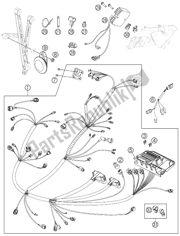 All parts for the Wiring Harness of the KTM 690 Enduro R Europe 2011