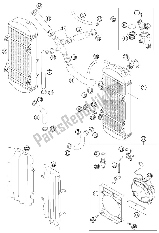 Toutes les pièces pour le Système De Refroidissement du KTM 250 EXC Racing Europe 2006