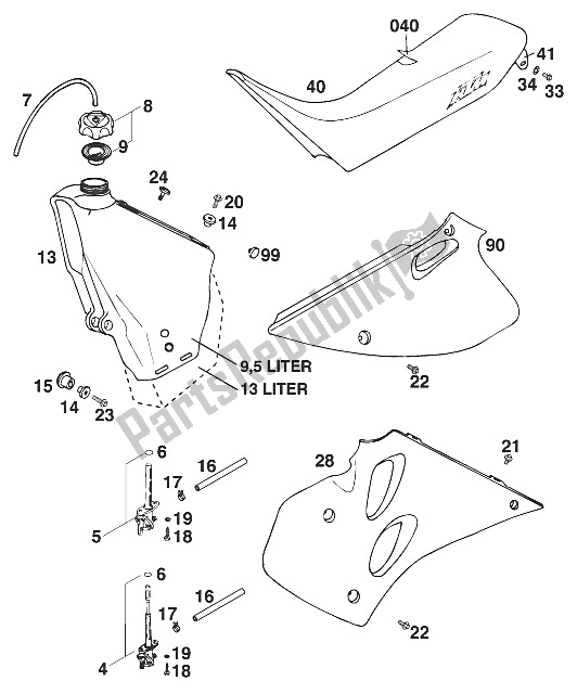 All parts for the Tank - Seat - Cover '96 of the KTM 300 EXC M O Europe 1996
